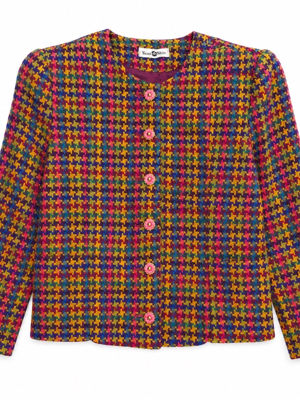 Yuan Shin Vintage Multicolor Houndstooth Blazer Jacket